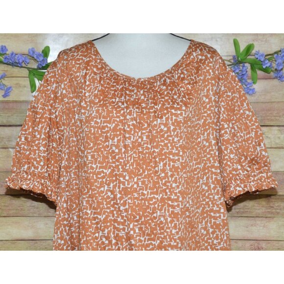 Ava & Viv Womens Burnt Orange Balloon Short Sleeve Pleated Blouse Plus Size 3X - Picture 2 of 10
